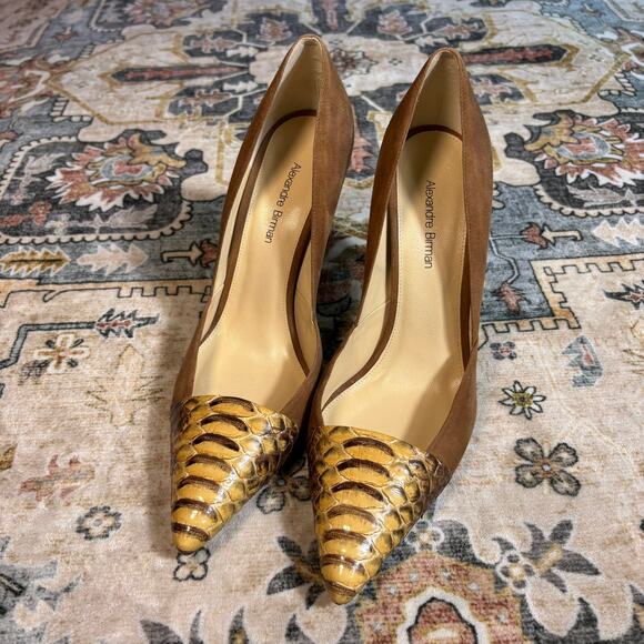 Alexandre Birman Snake Skin Suede Pointed Toe Heels Italian Pumps Women's Size 7 - Picture 3 of 16